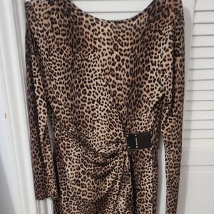 Leopard Print Long Sleeve Dress Michael Kors